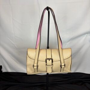 Liz Claiborne Mini Shoulder Bag Cream Beige Pink Interior Buckle Flap